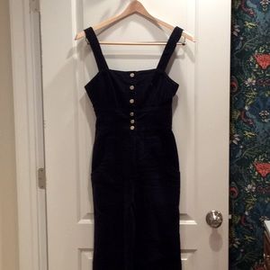 Navy corduroy romper with gold buttons